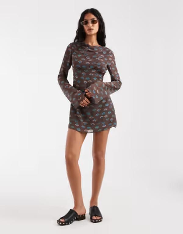 フリーピープル レディース トップス ワンピース プリント ミニ Free People Jolie printed mini dress in espresso combo BROWN ブラウン