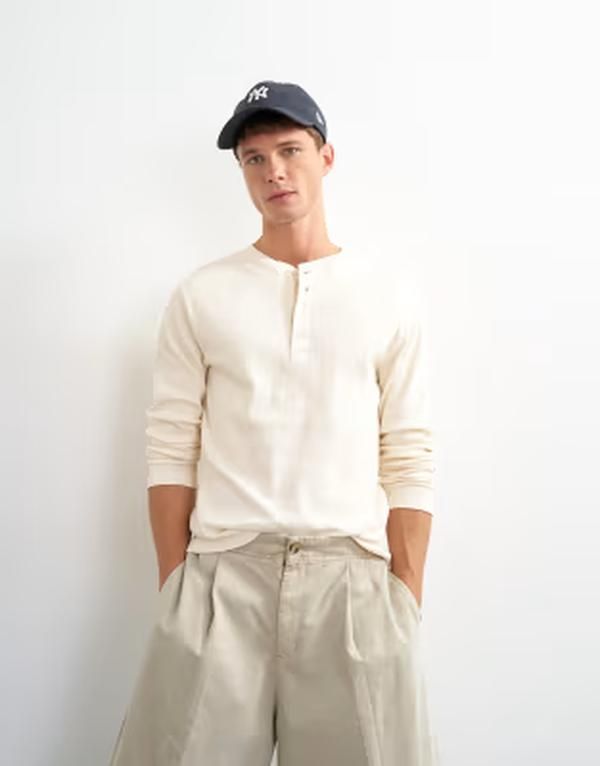 トップマン メンズ トップス Tシャツ リブニット スリムフィット ヘンリーネック ニット Topman slim fit long sleeve rib knit henley neck tshir