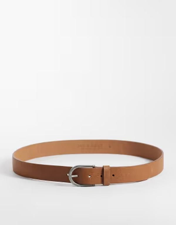 ジャック アンド ジョーンズ メンズ アクセサリー ベルト スエード レザー Jack Jones leather suede belt in light Cognac ブラウン