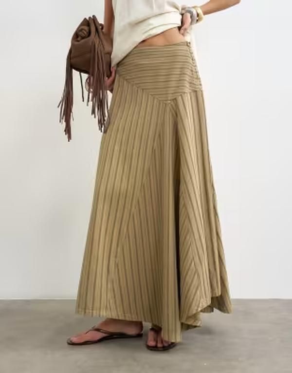 トップショップ レディース ボトムスカート アシンメトリー デニム マキシ Topshop denim asymmetric dropped waist maxi skirt stripesTRIPEその他