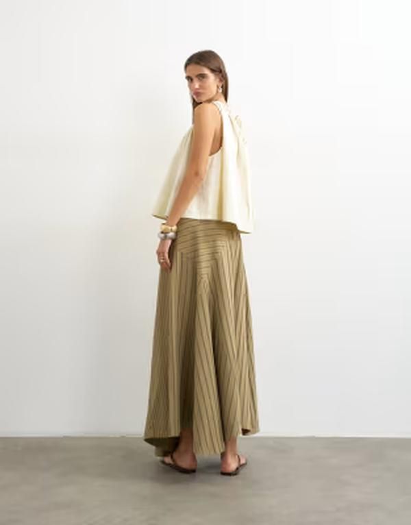 トップショップ レディース ボトムスカート アシンメトリー デニム マキシ Topshop denim asymmetric dropped waist maxi skirt stripesTRIPE