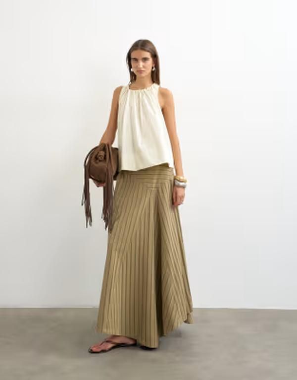 トップショップ レディース ボトムスカート アシンメトリー デニム マキシ Topshop denim asymmetric dropped waist maxi skirt stripesTRIPE