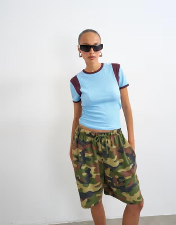 トップショップ レディース トップス Tシャツ Topshop waffle color block tee Blue Purple ブルー 12,760円
