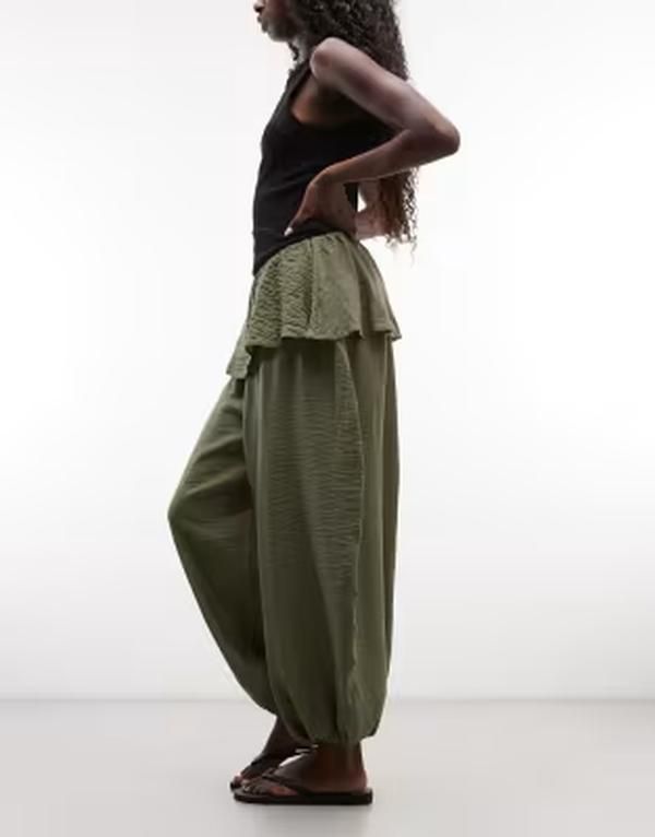 エイソス レディース ボトムス カジュアルパンツ スカート ASOS DESIGN skirt detail balloon pants Khaki カーキ