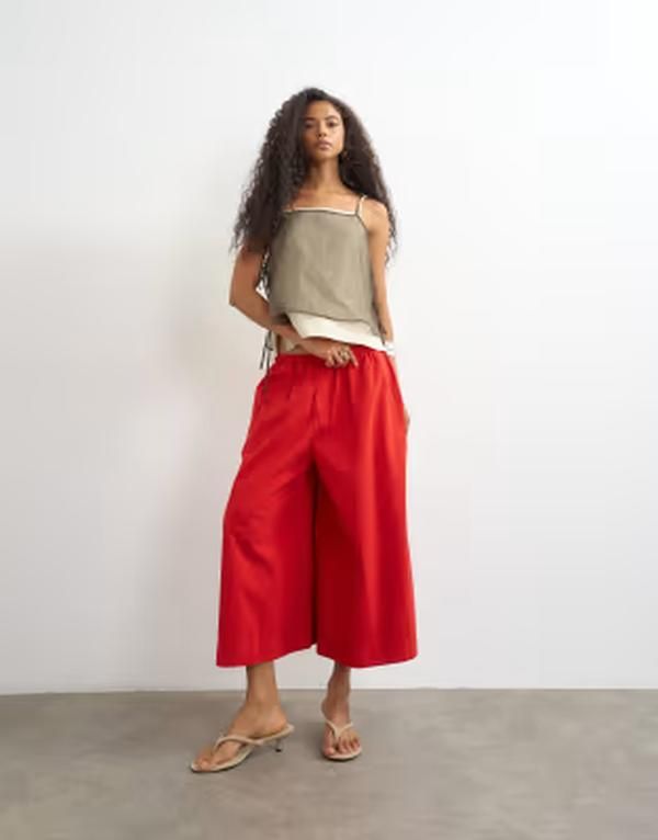 トップショップ レディース ボトムス カジュアルパンツ A ライン Topshop aline culottes red レッド