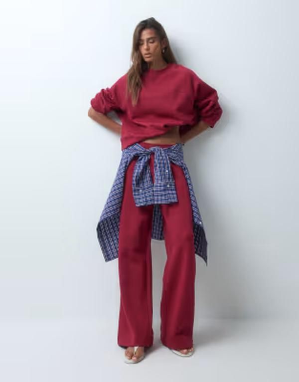 エイソス レディース ボトムス カジュアルパンツ ワイドレッグ スウェットパンツ ASOS DESIGN wide leg brushback sweatpants Burgundy バーガンディ 10,486円
