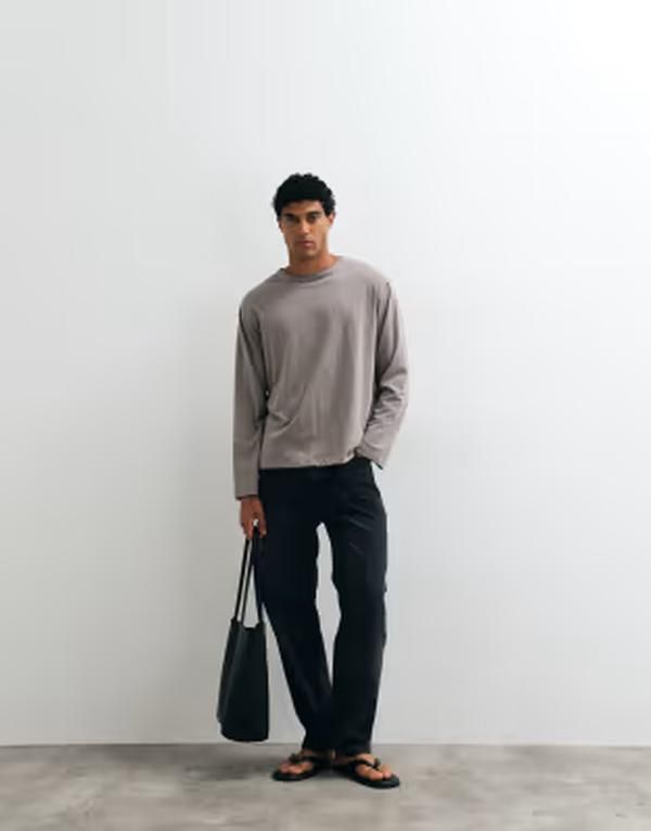 アルケット メンズ トップス Tシャツ ARKET oversized long sleeve tshirt in taupe Gray グレー 13,121円