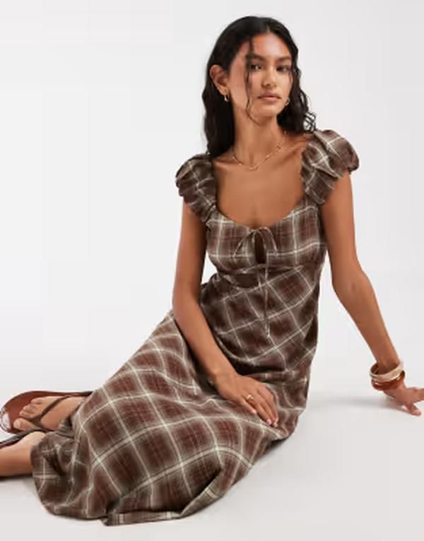 キスザスカイ レディース トップス ワンピース マキシ Kiss the Sky milkmaid maxi dress with puff sleeves and keyhole detailing 23,998円