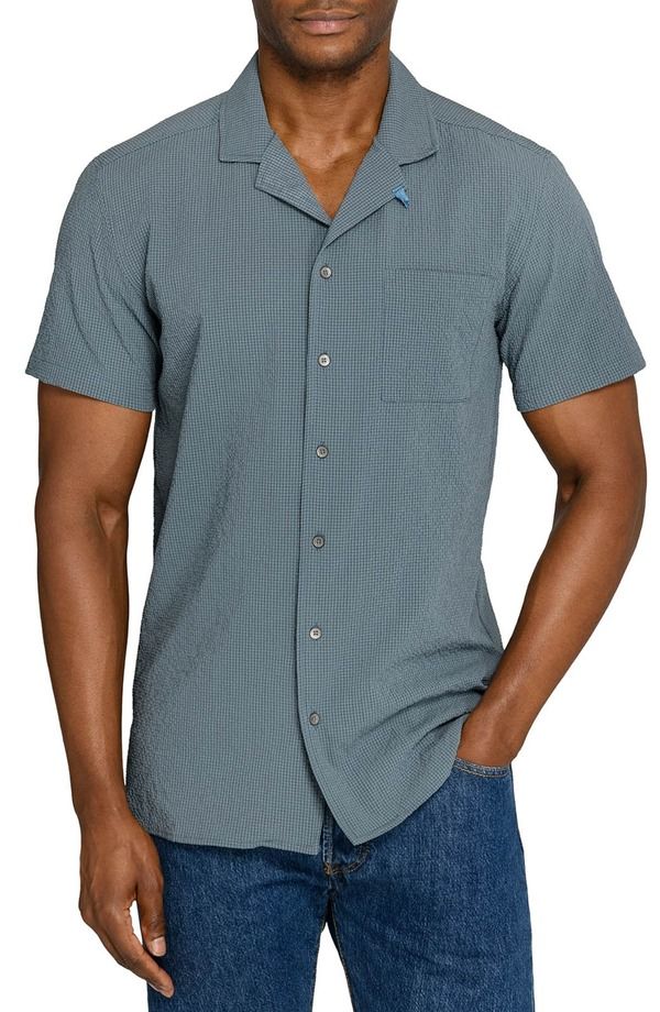 ダブリューアールケー メンズ トップス シャツ WRK Crinkle Short Sleeve ButtonUp Camp Shirt BLUE ブルー