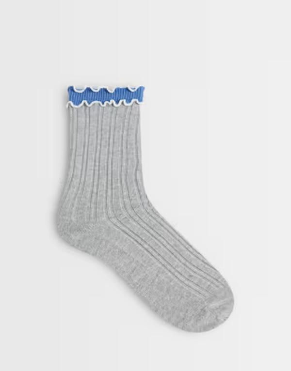 エイソス レディース アンダーウェア 靴下 リブ ASOS DESIGN ribbed socks with laye red frill top and Multi マルチカラー