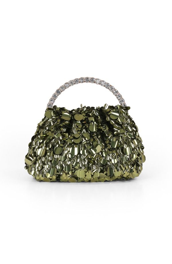 ジュウェルダグレイミシュカ レディース バッグ スパンコール Jewel Badgley Mischka Holly Crinkle Sequin Crystal Handle Pouch Clutc