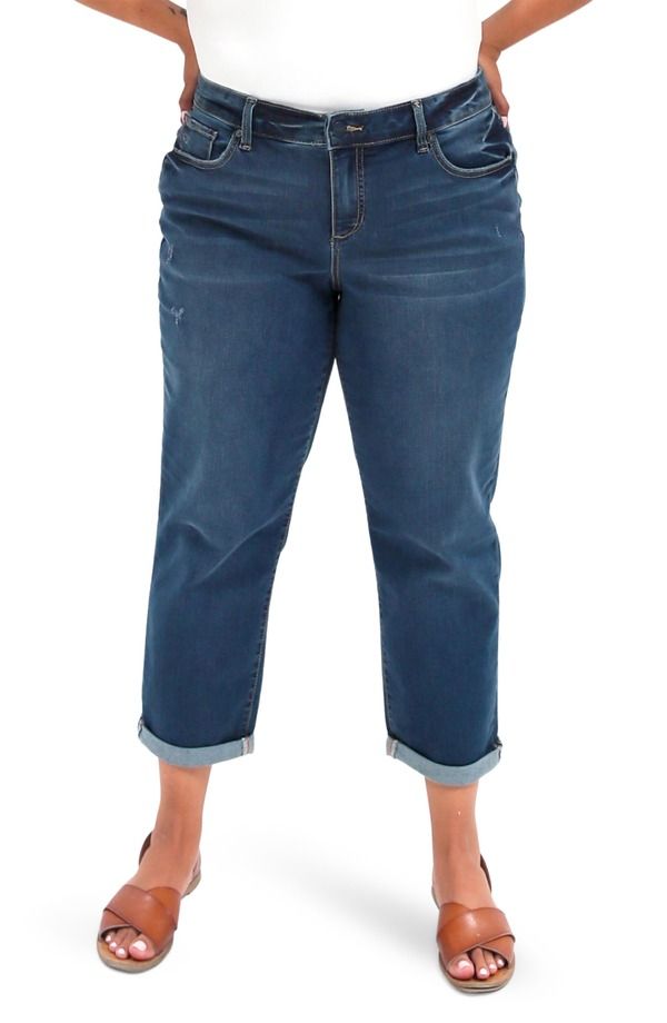スリンク レディース ボトムス デニムパンツ プラスサイズ SLINK Jeans Mid Rise Crop Boyfriend Jeans Plus KENNEDI