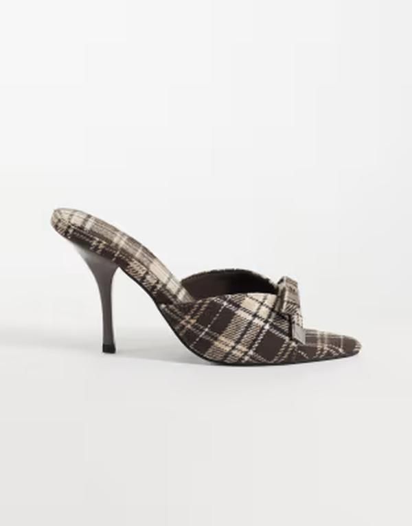 エイソス レディース シューズ サンダル ヒール ASOS DESIGNelly bow detail higheeled mules in plaid Multi check マルチカラー