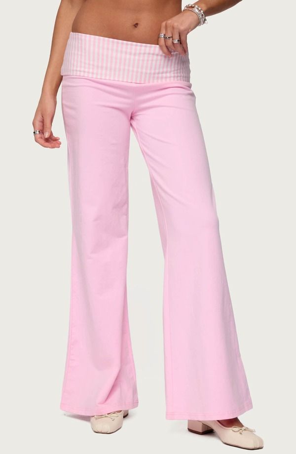 アディクテッド レディース ボトムス カジュアルパンツ メッシュ EDIKTED Meshey Striped Foldover Pants PINK ピンク 10,380円