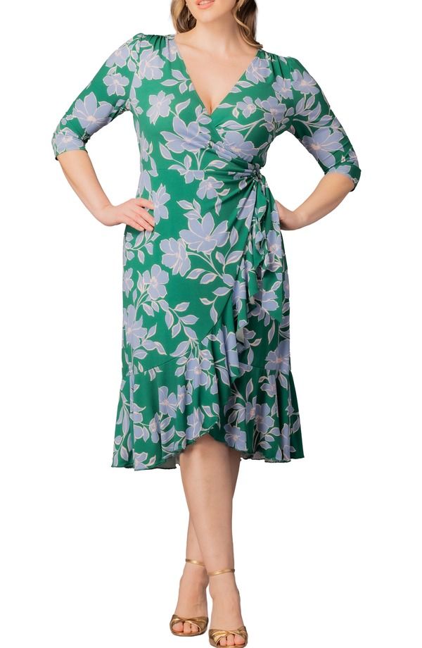 キヨナ レディース トップス ワンピース プラスサイズ Kiyonna Flirty Flounce Wrap Dress Plus GREEN AND BLUE FLORALS ブルー 23,214円
