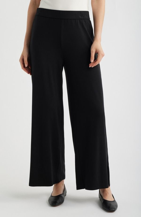 エイリーンフィッシャー レディース ボトムス レギンス サイドスリット ワイドレッグ パンツ アンクル Eileen Fisher Side Slit Wide Leg Ankle Pants BLA