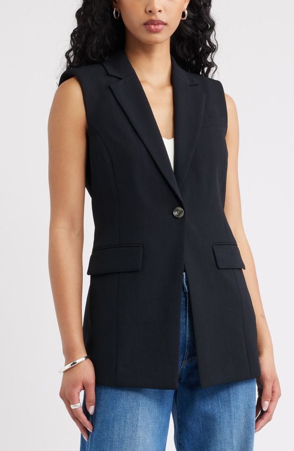 オープンエディット レディース アウター ベスト Open Edithe Curator Belt Detailongline Vest BLACK ブラック