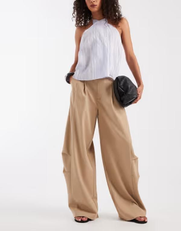 エイソス レディース ボトムス カジュアルパンツ ASOS DESIGN Tailo red utility barrel pants in stone ストーン