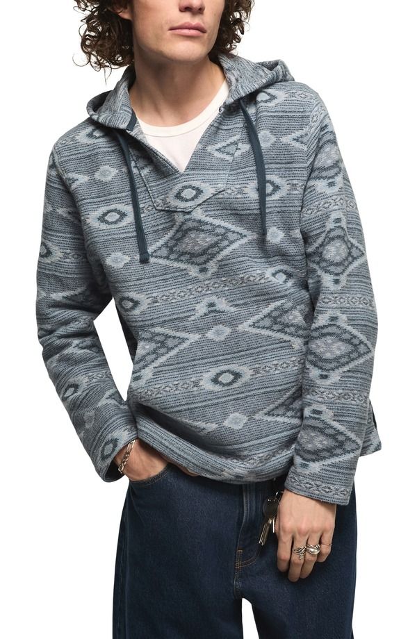 ラッキーブランド メンズ アウター パーカー・スウェット コットン Lucky Brand Baja Woven Cotton Jacquard Pullover Hoodie BLUE MULTI 23,288円