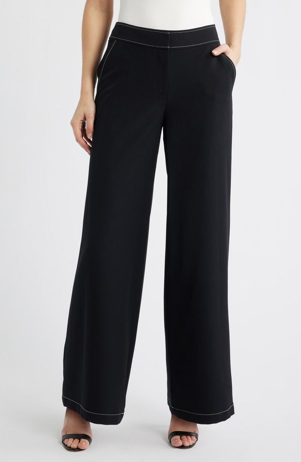 タハリエーエスエル レディース ボトムス レギンス ワイドレッグ プチ パンツ Tahari ASL Wide Leg Pants Petite BLACK WHITE ホワイト