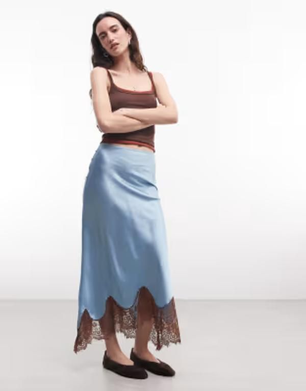 リクレイム ヴィンテージ レディース ボトムスカート アシンメトリー レース Reclaimed Vintage asymmetric skirt with lace and brown lace L 16,186円