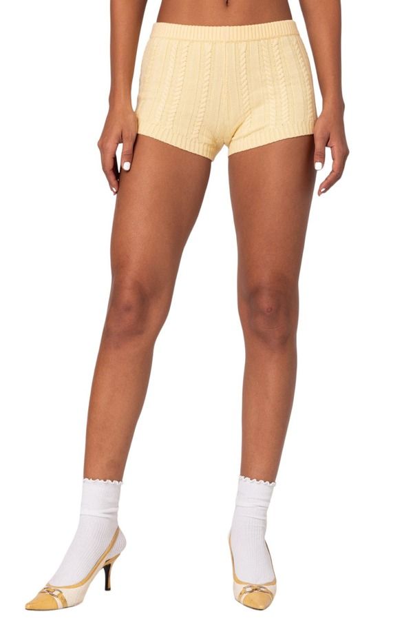 アディクテッド レディース ボトムス ハーフパンツ・ショーツ ショートパンツ EDIKTED Raegan Cable Stitch Shorts YELLOW イエロー
