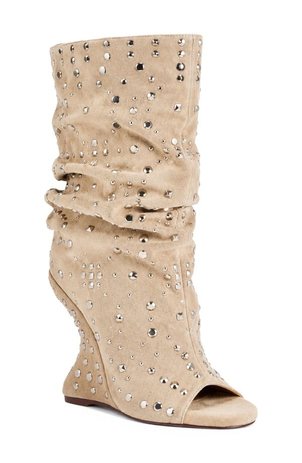 アザレア ワン レディース シューズ サンダル ブーツ AZALEA WANG Naomani Crystal Embellished Peep Toe Wedge Slouch Boot Women