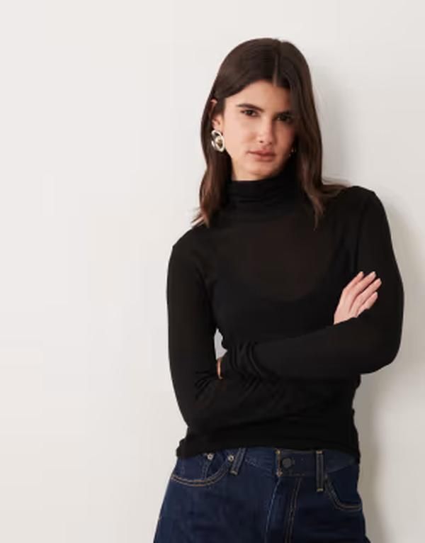 エイソス レディース アウター ニット・セータートルネック シアー ASOS DESIGN sheer second skin kniturtle neck top Black ブラック