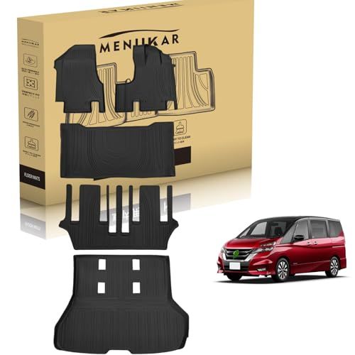 N◆「MENIIKAR」日産 セレナC27 ガソリン車 ロングスライド 対応専用のフロアマット＆ラゲッジマット 5点セット。3Dカーマットが防水・防滑・防汚でTPE素材製。日産 セレナC27 専用 に最適化されたカスタム設計。 (ガソリン車 1aa38337