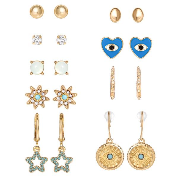 ジェシカシンプソン レディース アクセサリー ピアス・イヤリング Jessica Simpson GoldTonevilEye Heart Star Stud Hoop Earring Set 9 P