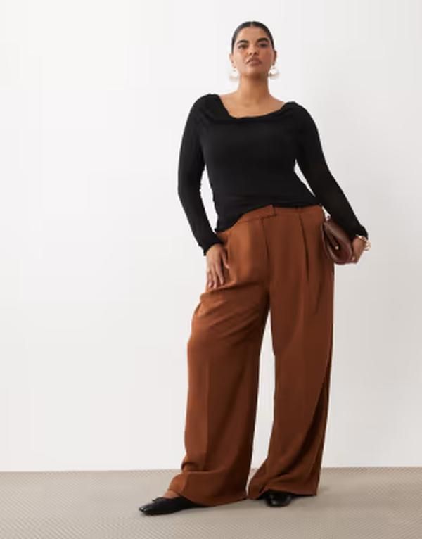 エイソス レディース ボトムス カジュアルパンツ ローライズ ASOS DESIGN Curve Tailo red low rise fluid menswear inspi red pants b