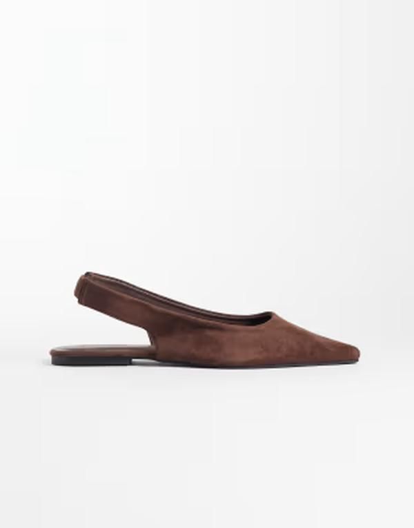 セクウェル レディース シューズ パンプスエード SEQWL Scar faux suede slingback pointed toe ballet flats in chocolate BROWN