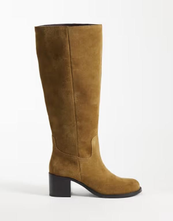 エイソス レディース シューズ ブーツ・レインブーツ スエード ASOS DESIGN Clyde round toe pull on knee boots in olive suede Olive