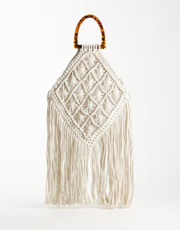 エイソス レディース バッグ フリンジ ASOS DESIGN macrame fringe tote bag inatural STONE ストーン