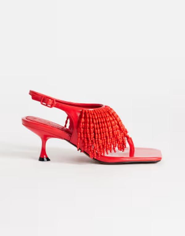トップショップ レディース シューズ サンダル ヒール Topshop Night beaded toe thong heeled sandals RED レッド