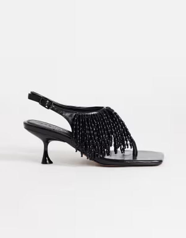 トップショップ レディース シューズ サンダル ヒール Topshop Night beaded toe thong heeled sandals Black ブラック 23,100円