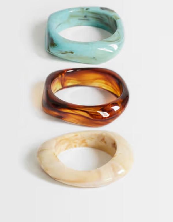 トップショップ レディース アクセサリー ブレスレット・バングル・アンクレット Topshop Freddie 3 pack resin bangles in cream turquoise and