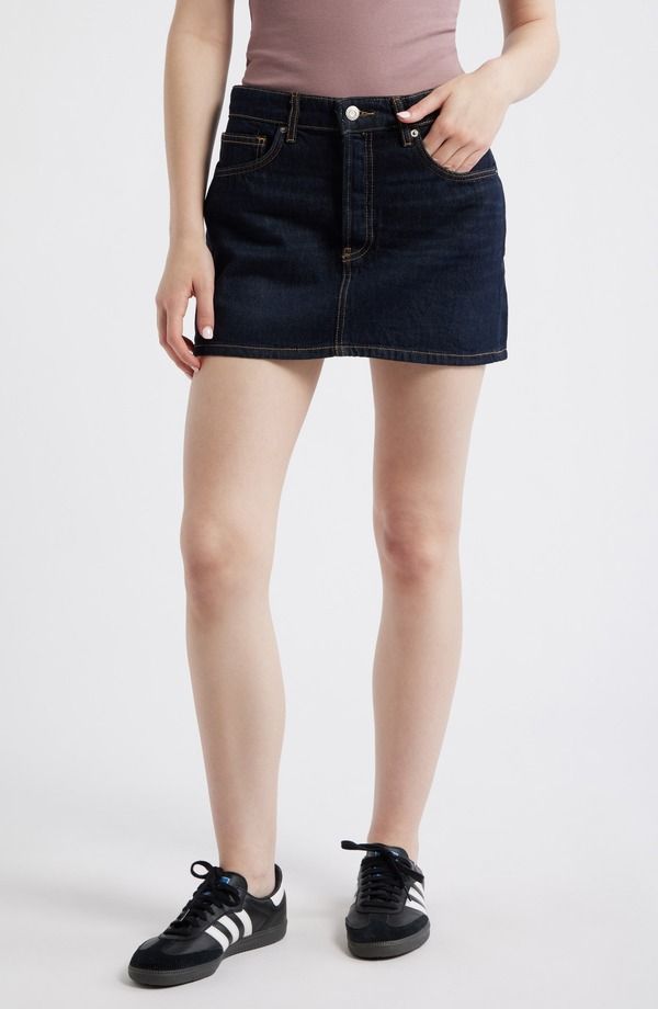 マンゴ レディース ボトムス デニムパンツ ミニ スカート MANGO Madior Deniminiskirt DARK BLUE ブルー