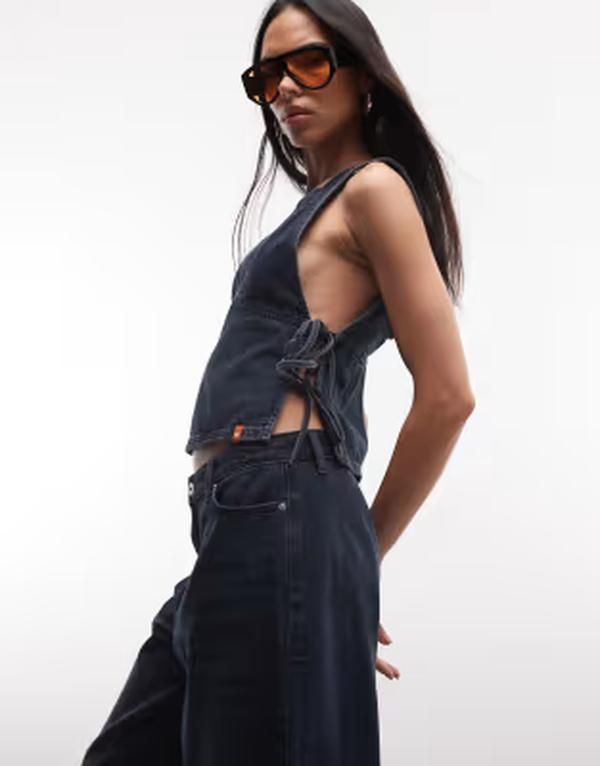 コルージョン レディース トップス シャツ デニム COLLUSION denim tie side top in grunge dark blue wash part of a set Dark b