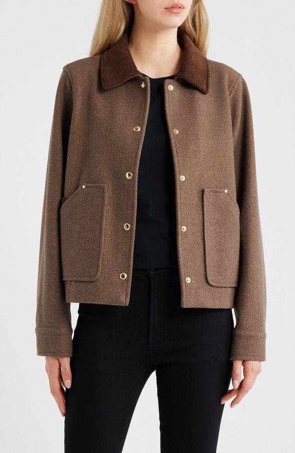 サムエデルマン レディース アウター ジャケット・ブルゾン コーデュロイ Sam Edelman Corduroy Trim Jacket BROWN MELANGE ブラウン