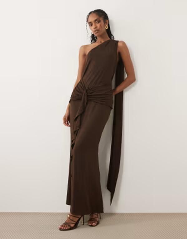 プリティラヴィッシュ レディース トップス ワンピース ドレープ フリル マキシ Pretty Lavish Celina slinky one shoulder drapedetail ruffle