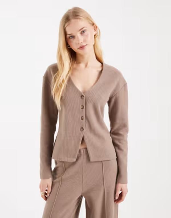 ミスセルフフリッジ レディース アウター カーディガン Vネック Misselfridge vneck button up cardigan part of a set BROWN ブラウン