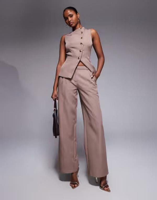 カイア レディース ボトムス カジュアルパンツ ワイドレッグ Kaiia Exclusive tailo red seam detail wide leg pants in mocha part of