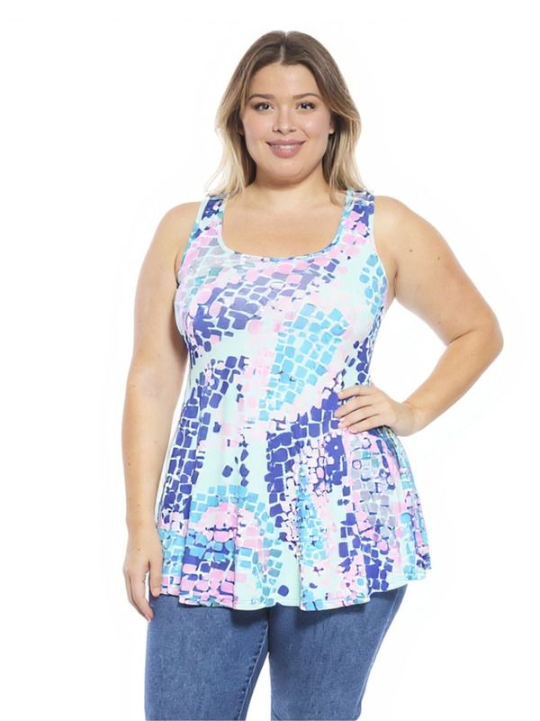 24 セブンコンフォート レディース トップス シャツ プラスサイズ 24seven Comfort Apparel Plusize Abstract Scoop Neck Tunic Tank To