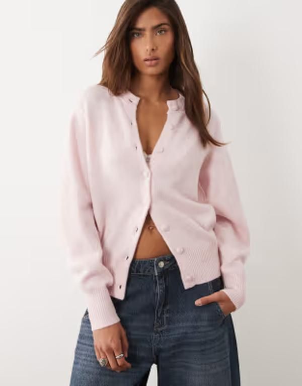 エイソス レディース アウター カーディガン クルーネック ウール ASOS DESIGN waisted crew neck cardigan with wool and cove red butt