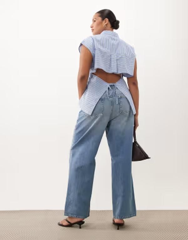エイソス レディース トップス シャツ オープンバック プリント ノースリーブ ASOS Curve ASOS DESIGN Curve open back sleevelesshirt stripe