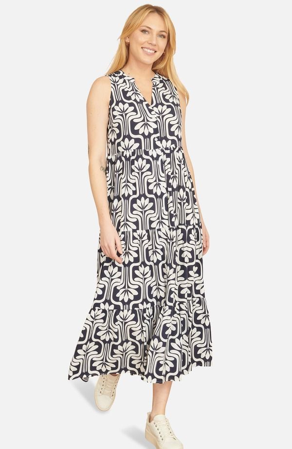 ユミキム レディース トップス ワンピース プリント ミディ Yumi Retro Print Relaxed Midi Dress Navy ネイビー