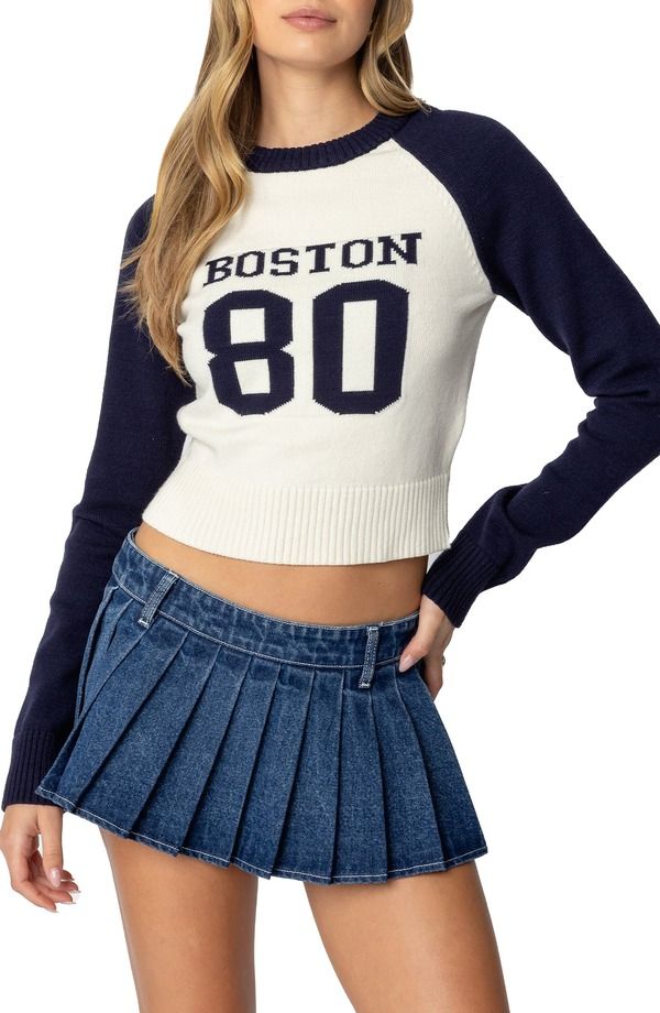 アディクテッド レディース アウター パーカー・スウェット セーター EDIKTED Boston Babe Raglan Sleeve Sweater NAVYANDCREAM クリーム