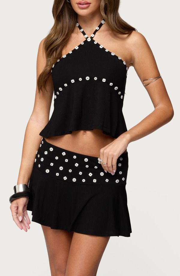 アディクテッド レディース トップス シャツ オープンバック ホルター EDIKTED Kayce Button Trim Open Back Halter Top BLACK ブラック