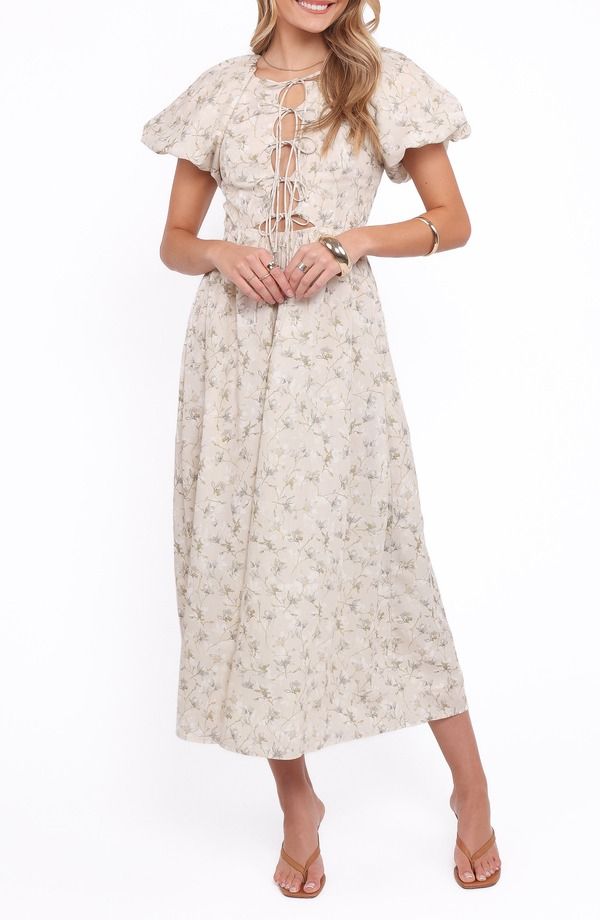 ペタルアンドパップ レディース トップス ワンピース マキシ Petal Pup Kathleen Puff Sleeve Tie Front Maxi Dress LIGHT BEIGEGREEN